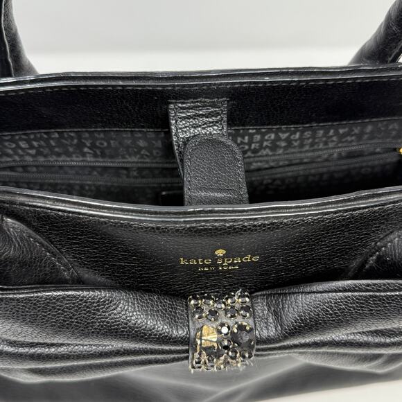 Kate Spade New York Black Manor Place Cow Leather Rhinestones Bow Satchel Purse - Picture 13 of 16